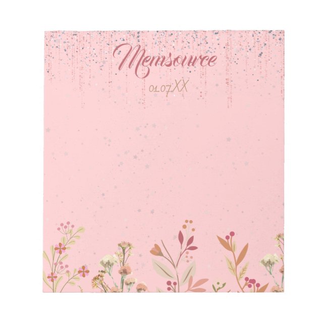 Luxus Personalisiert Silver Rose Gold Chic Blume Notizblock (Vorderseite)