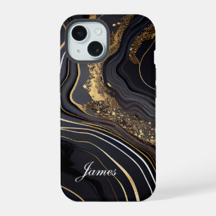 Luxus personalisierte schwarze und goldene Marmor iPhone 15 Hülle