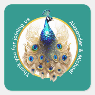 Luxus Pfauenblau Gold Danke 5D chic Quadratischer Aufkleber
