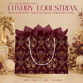 Luxus-Pferdedruck Burgund und Gold Große Geschenktüte