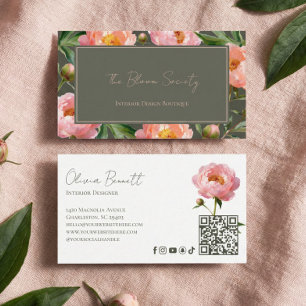 Luxus-Pfingstrosen-Blumen-Botanik-Innenausstatter  Visitenkarte