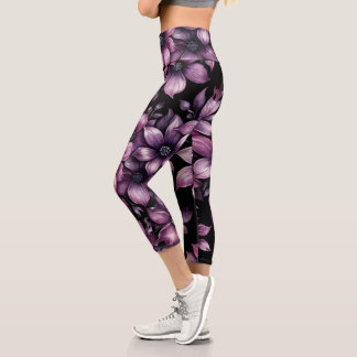 Luxus-Pflaume-Blumen-Yoga-Leggings für Frauen Capri Leggings