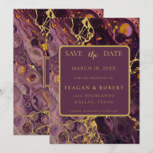 Luxus-Pflaume-Lila-Marmor Save The Date