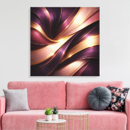 Luxus-Pflaume- und Gold-Flow-Abstraktes-Kunst-Lein Leinwanddruck