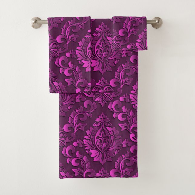 Luxus Pink Damask Floral Badhandtuch Set (Insitu)
