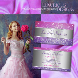 Luxus Pink Lila Glitzer Stars Initials Silver Visitenkarte