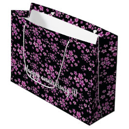 Luxus Popular Black Lila Floral Große Geschenktüte