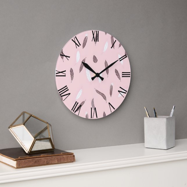 Luxus Popular Feathers Boho Collection Große Wanduhr (Büro)