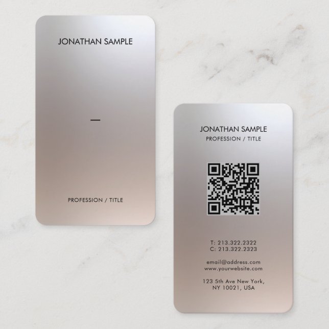Luxus Premium Silk Paper QR Code Glamour Silver Visitenkarte (Vorne/Hinten)