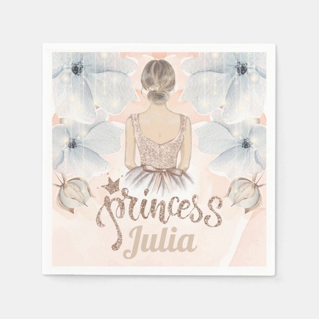 Luxus Princess Birthday Beige Glitzer Serviette (Vorderseite)