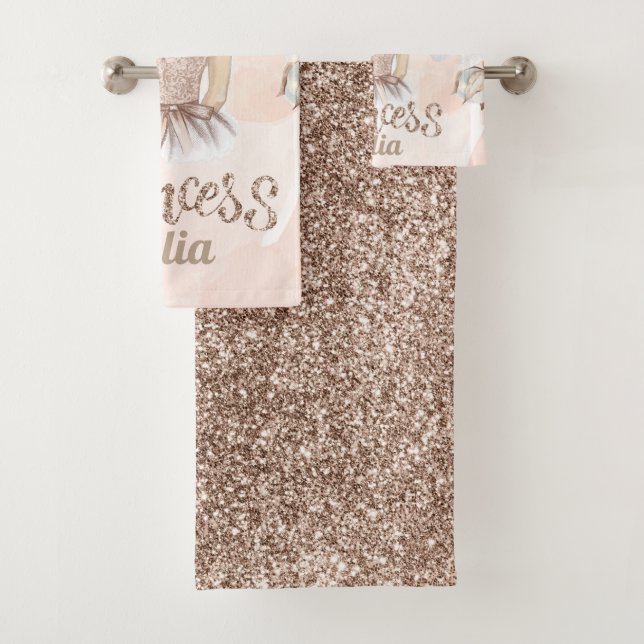 Luxus Princess Personalisiert Beige Glitzer Badhandtuch Set (Insitu)