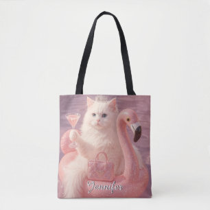 Luxus-Prinzessin-Katze auf rosa Flamingo-Pool-Schw