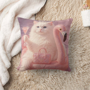Luxus-Prinzessinnen-Katze auf rosa Flamingo-Pool-S Kissen