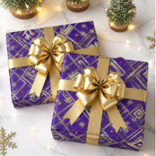 Luxus Purpur Art Deco Gold & Silber Weihnachten Geschenkpapier