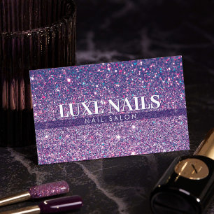 Luxus Purpur Glitter Nageltechniker Minimalist Visitenkarte