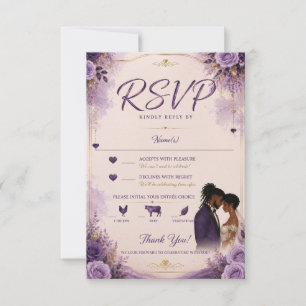 Luxus Purpur & Gold Schwarz Anime RSVP Karte