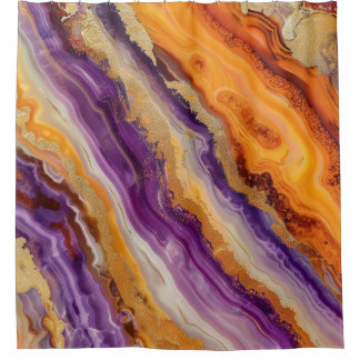 Luxus Purpur Orange Achat Gold Glitter Wellen Duschvorhang