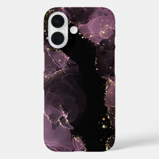 Luxus Purpur- und Gold Alcohol Ink iPhone 16 Hülle