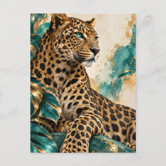 Luxus-Puzzle mit Teal- und Gold-Leopard Postkarte