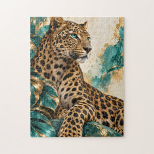 Luxus-Puzzle mit Teal- und Gold-Leopard Puzzle