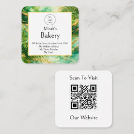 Luxus-QR-Code-Bäckerei Grün Gold Aquarell  Quadratische Visitenkarte