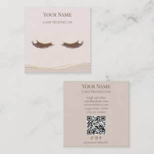 Luxus-QR-Code Beige und Gold Wimpernstylistin Quadratische Visitenkarte