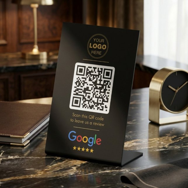 Luxus-QR-Code-Logo in Schwarz und Gold für Google- Sockelschild (Luxury Black & Gold Custom Google Review QR Code Sign)