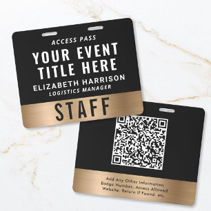 Luxus QR Code Schwarz Gold Event Zugangsausweis ID Ausweis