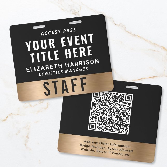 Luxus QR Code Schwarz Gold Event Zugangsausweis ID Ausweis (Luxury QR Code Black Gold Event Access Pass ID Badge)