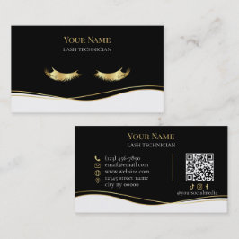 Luxus-QR-Code Schwarz und Gold Wimperntechnikerin Visitenkarte
