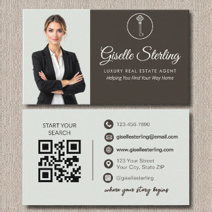 Luxus Real Anwesen Agent Sage Green Foto QR Code Visitenkarte