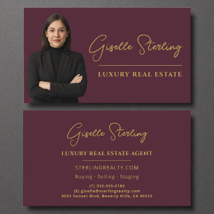 Luxus Real Anwesen Burgundy Gold Script Visitenkarte