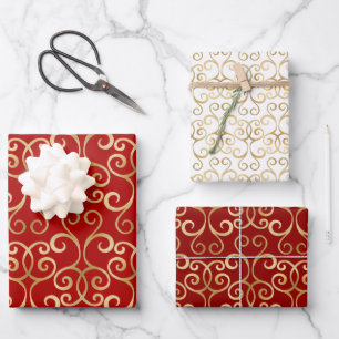 LUXUS RED AND GOLD CHRISTMAS DAMASK PERSONALISIERT GESCHENKPAPIER SET
