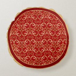 LUXUS RED AND GOLD CHRISTMAS DAMASK PERSONALISIERT RUNDES KISSEN