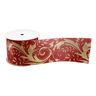 Luxus Red Gold Foil Verziertes Blumenmuster Satinband