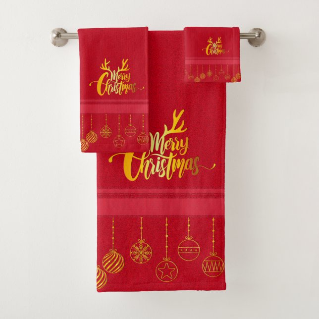 Luxus Red & Gold Weihnachten Badhandtuch Set (Insitu)
