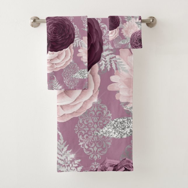 LUXUS RED PINK FLORAL HAMPTON TOWEL SET (Insitu)