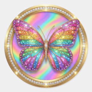 Luxus-Regenbogen-Glitter-Schmetterling Runder Aufkleber