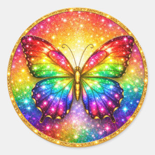 Luxus-Regenbogen-Schmetterlingskreis Runder Aufkleber