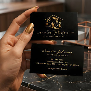 Luxus-Reinigungsdienst Gold Housekeeping-Logo Visitenkarte
