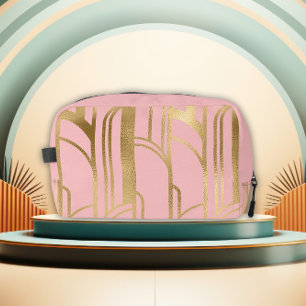 Luxus-Reisetasche in Pink und Gold im Art Deco Des Waschbeutel