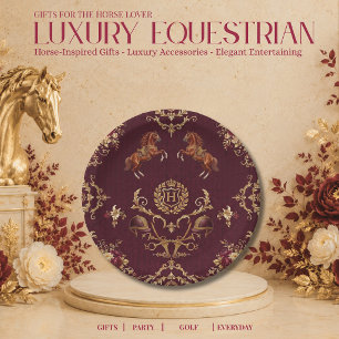 Luxus-Reitsport Burgund und Gold Pappteller