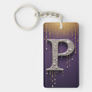 Luxus-Rhinstone-Buchstabe P mit Diamanten, Perlen  Schlüsselanhänger