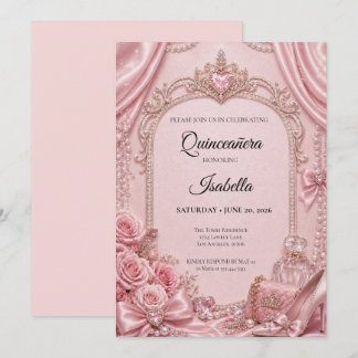 Luxus-Rhinstones Pink Quinceañera Einladung