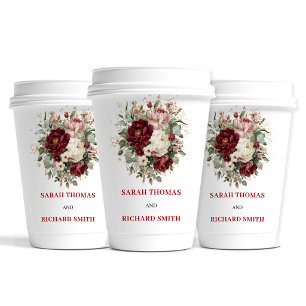 Luxus-Rosa-Burgunder-Blumen-Hochzeitspapierbecher Pappbecher