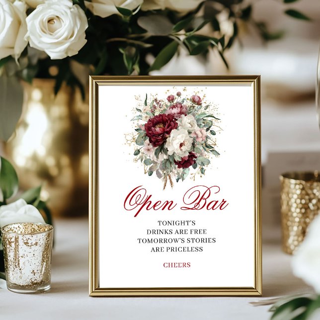 Luxus-Rosa-Burgunder-Farben-Open-Bar-Hochzeitspost Poster (Luxury Blush Burgundy Open Bar Wedding Poster)