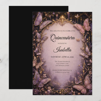 Luxus-Rosa-Fairy-Schmetterlinge-Quinceañera Einladung
