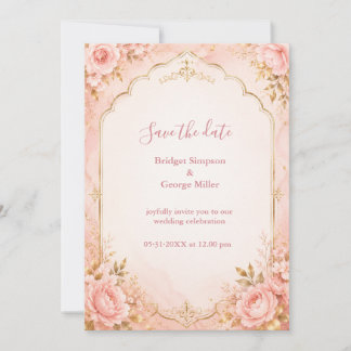 Luxus-Rosa-Gold-Marmor-Hochzeit aufwendige Florali Einladung