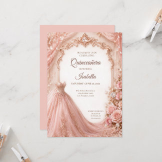 Luxus-Rosa-Gold-Prinzessin Quinceañera Einladung