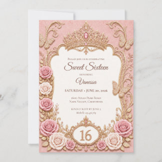 Luxus-Rosa-Gold-Prinzessin Sweet 16 Einladung